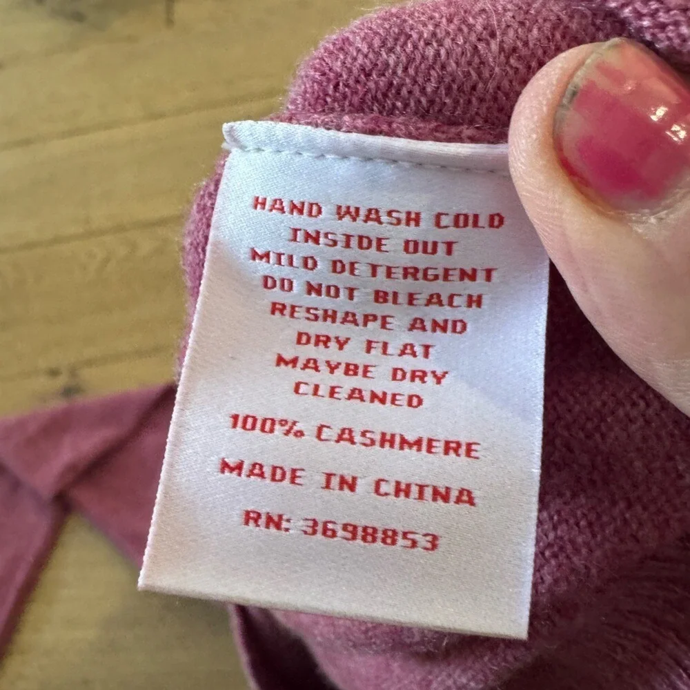 Jennie Liu Womens 100% Cashmere V-Neck Pullover Sweater‎ Pink Size Large (1203)